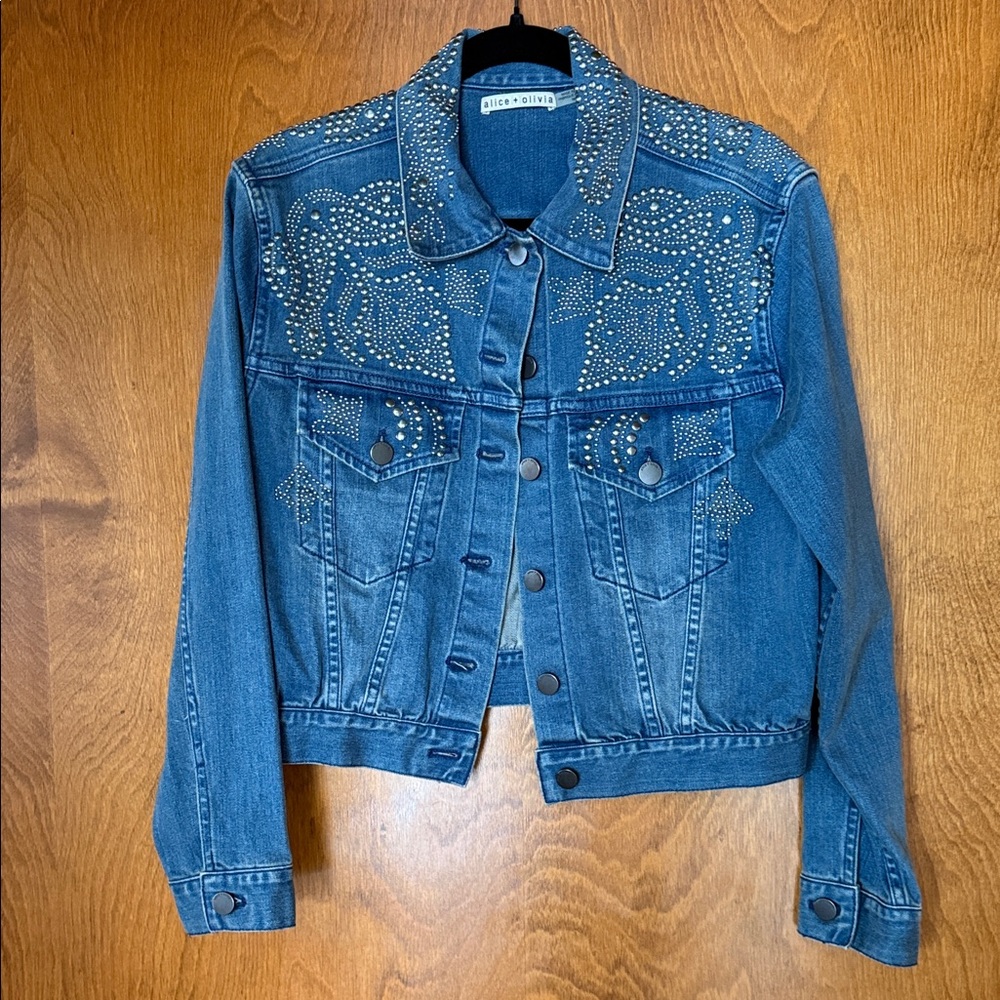 Alice + Olivia Embellished Blue Denim Jacket